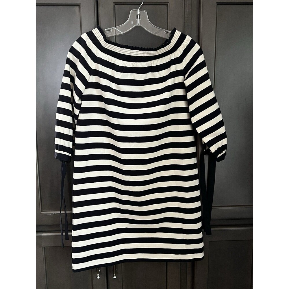 J.Crew Striped Off the Shoulder Navy Muslin Dress G2664 Size XXS